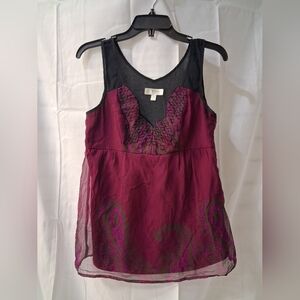 Kenar Magenta and Black Embroidered Sleeveless Camisole
